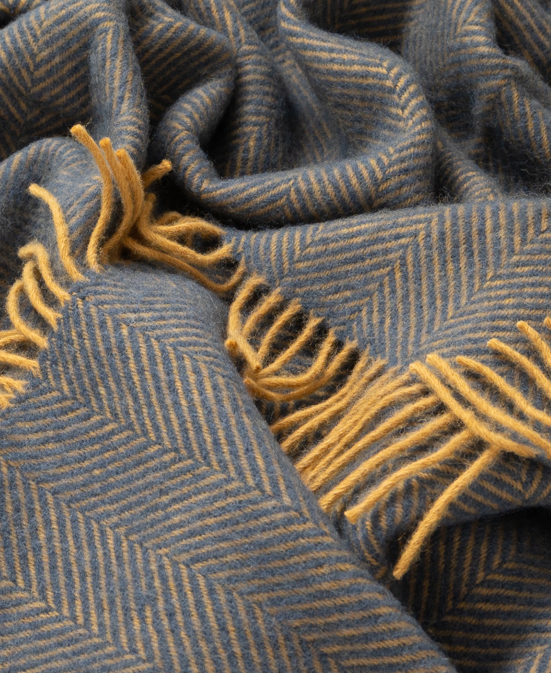 Highland Tweeds Herringbone Pure New Wool Throw ~ Navy/Gold ~-Throws and Blankets-[bar code]-Prince of Scots
