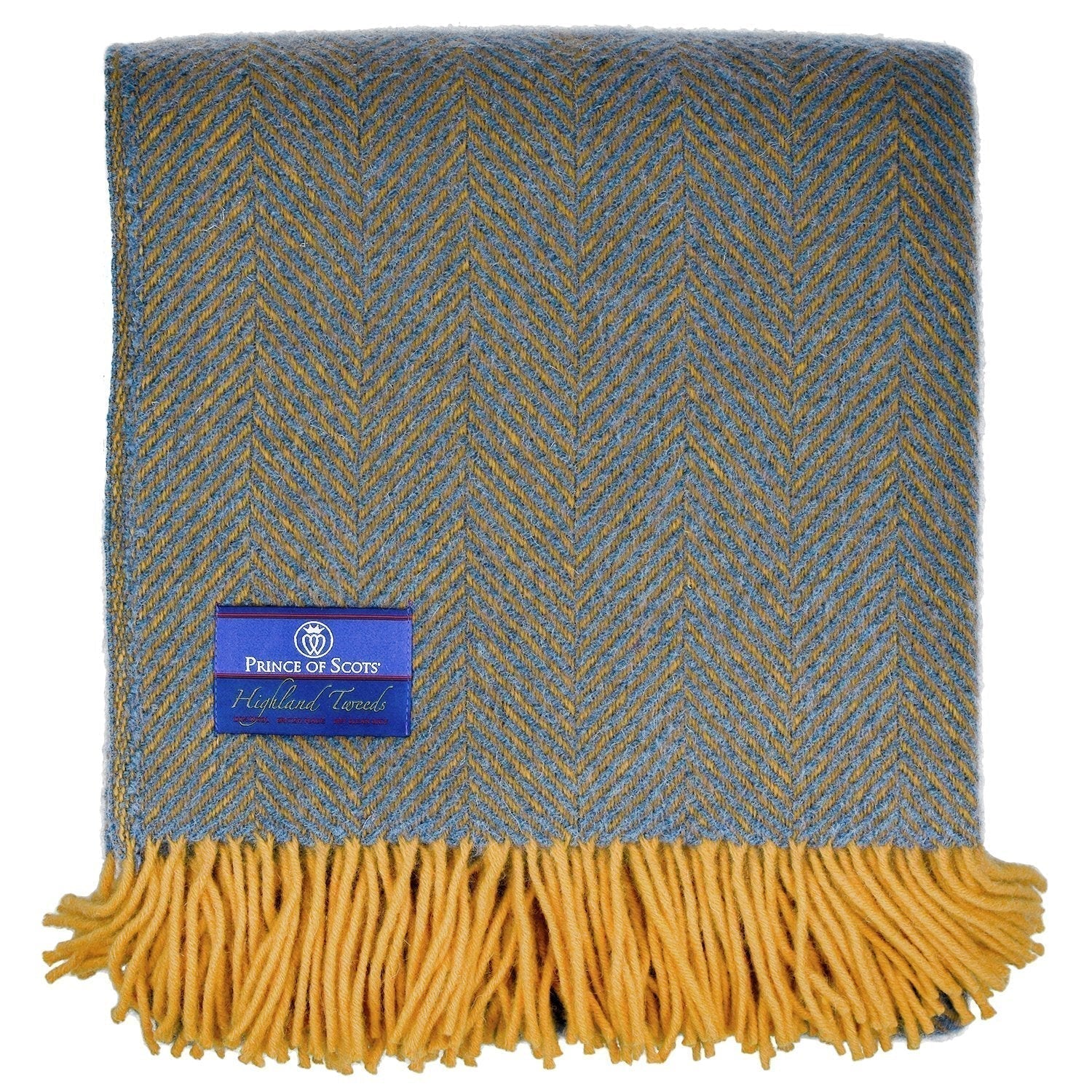 Highland Tweed Herringbone Pure New Wool Throw ~ Navy/Gold ~-Throws and Blankets-Prince of Scots-00810032750039-K4050030-011-Prince of Scots