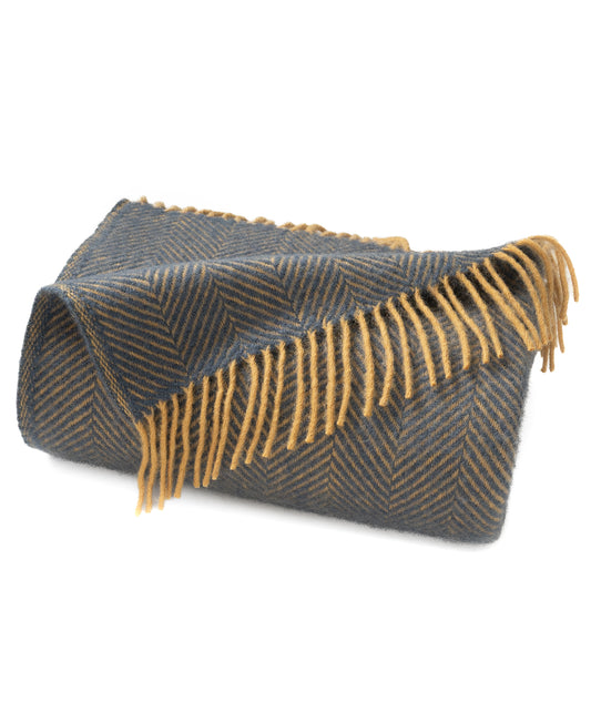 Highland Tweeds Herringbone Pure New Wool Throw ~ Navy/Gold ~-Throws and Blankets-[bar code]-Prince of Scots