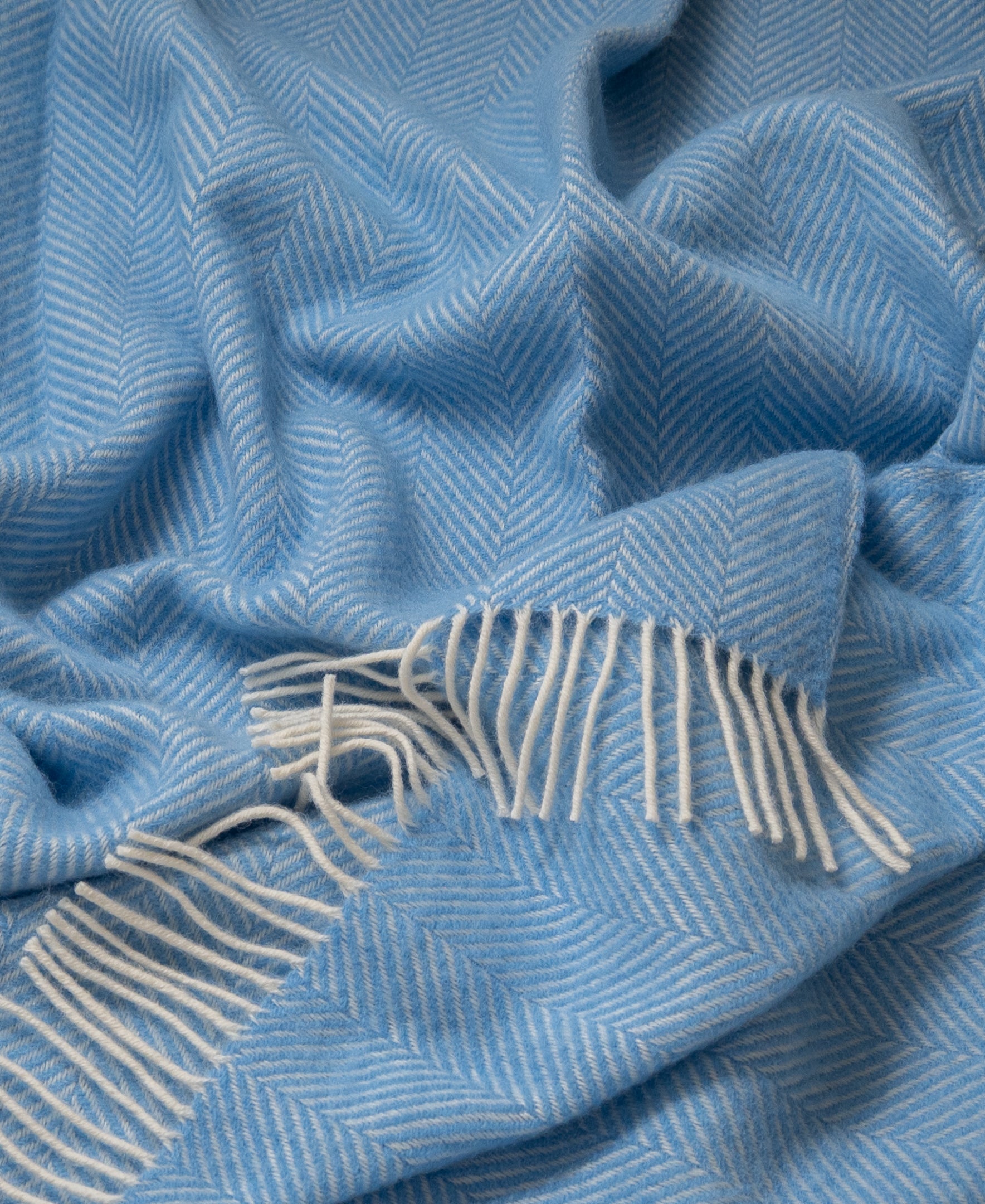 Highland Tweeds Herringbone Pure New Wool Throw ~ Sky Blue ~-Throws and Blankets-[bar code]-Prince of Scots