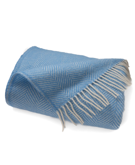 Highland Tweeds Herringbone Pure New Wool Throw ~ Sky Blue ~-Throws and Blankets-[bar code]-Prince of Scots