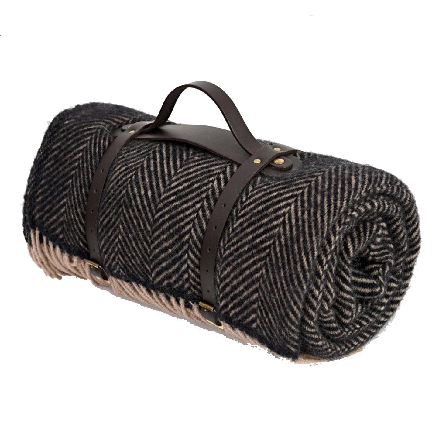 Highland Tweed Herringbone Roll-Up Picnic Blanket ~ Black ~-Throws and Blankets-Prince of Scots-Q4050030-010-Prince of Scots