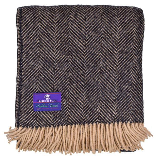 Highland Tweed Herringbone Roll-Up Picnic Blanket ~ Black ~-Throws and Blankets-Prince of Scots-Q4050030-010-Prince of Scots