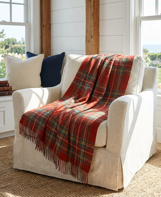 Highland Tweeds Pure New Wool Fluffy Throw ~ Antique Royal Stewart ~-Throws and Blankets-[bar code]-Prince of Scots