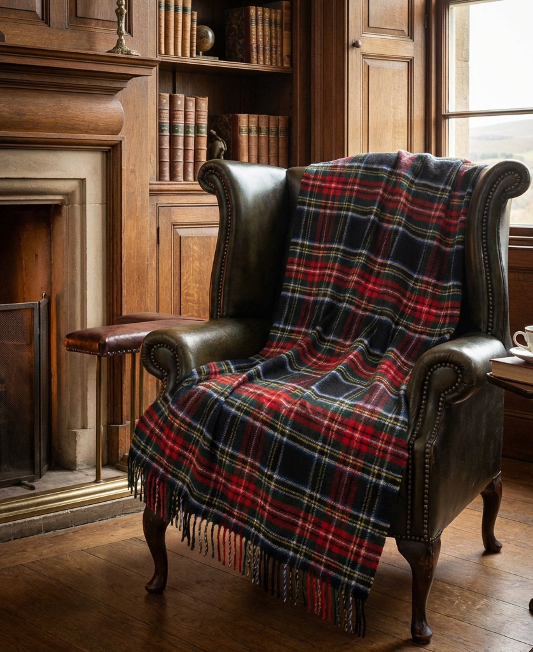 Highland Tweeds Pure New Wool Fluffy Throw ~ Black Stewart ~-Throws and Blankets-[bar code]-Prince of Scots