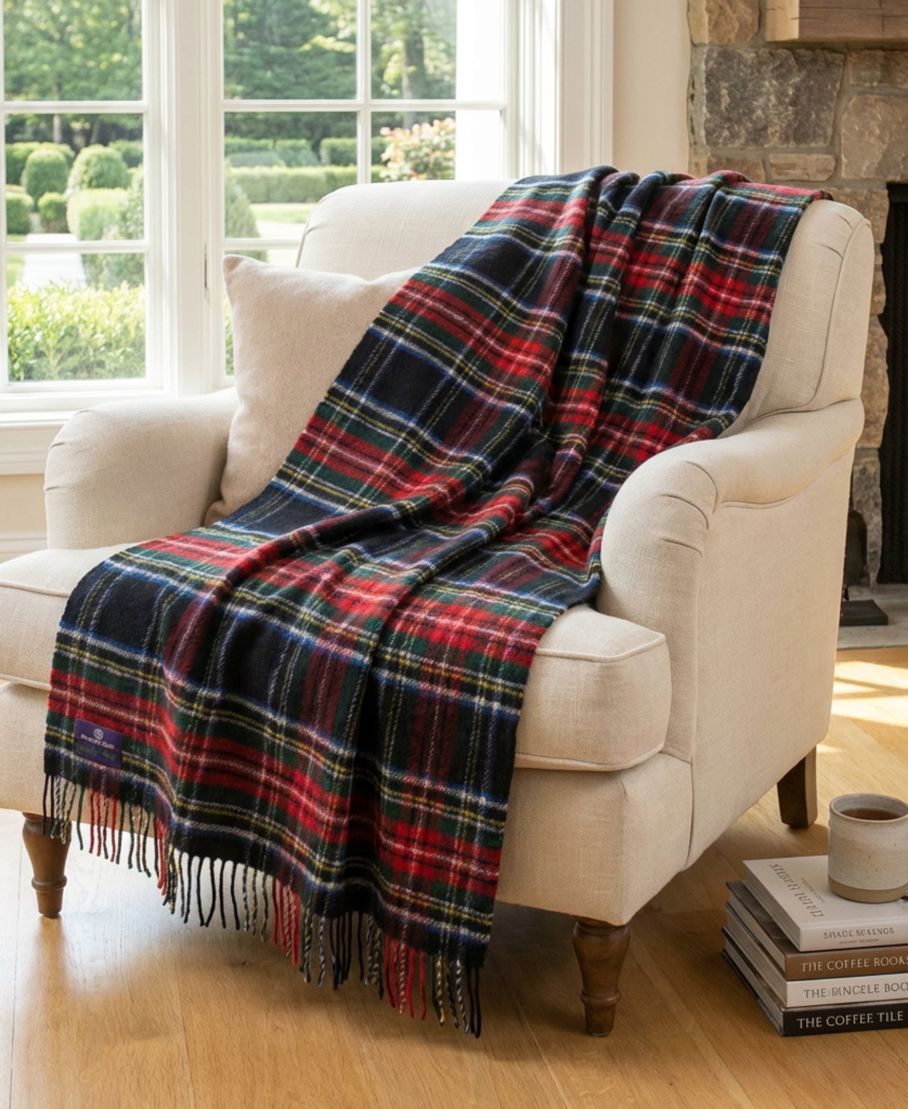 Highland Tweeds Pure New Wool Fluffy Throw ~ Black Stewart ~-Throws and Blankets-[bar code]-Prince of Scots