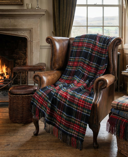 Highland Tweeds Pure New Wool Fluffy Throw ~ Black Stewart ~-Throws and Blankets-[bar code]-Prince of Scots