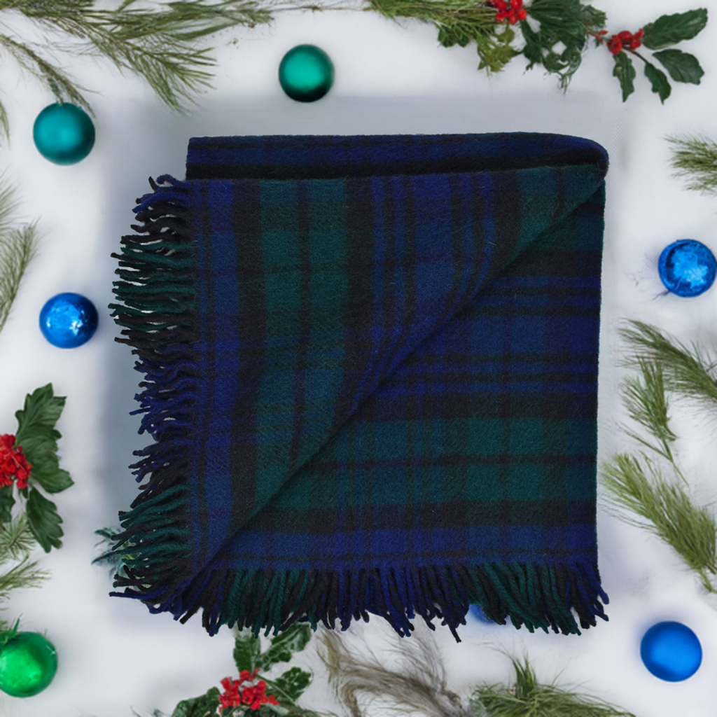 Highland Tweeds Pure New Wool Fluffy Throw ~ Black Watch ~-Throws and Blankets-[bar code]-K4050018-001-Prince of Scots