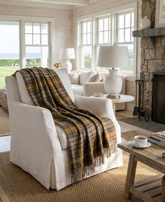 Highland Tweeds Pure New Wool Fluffy Throw ~ Natural Buchanan ~-Throws and Blankets-[bar code]-Prince of Scots