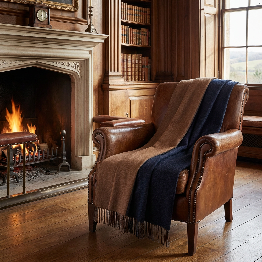 Highland Tweeds Reversible Double Cloth Throw (Charcoal/Camel)-Throws and Blankets-[bar code]-Prince of Scots