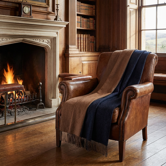 Highland Tweeds Reversible Double Cloth Throw (Charcoal/Camel)-Throws and Blankets-[bar code]-Prince of Scots