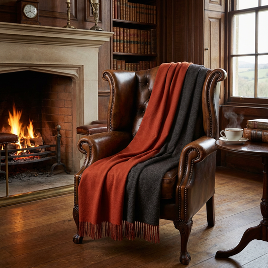 Highland Tweeds Reversible Double Cloth Throw (Orange/Brown)-Throws and Blankets-[bar code]-Prince of Scots