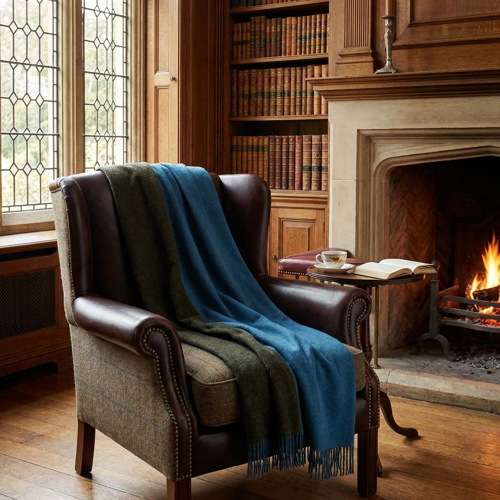 Highland Tweeds Reversible Double Cloth Throw (Sea/Green)-Throws and Blankets-[bar code]-Prince of Scots