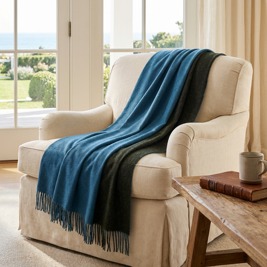 Highland Tweeds Reversible Double Cloth Throw (Sea/Green)-Throws and Blankets-[bar code]-Prince of Scots
