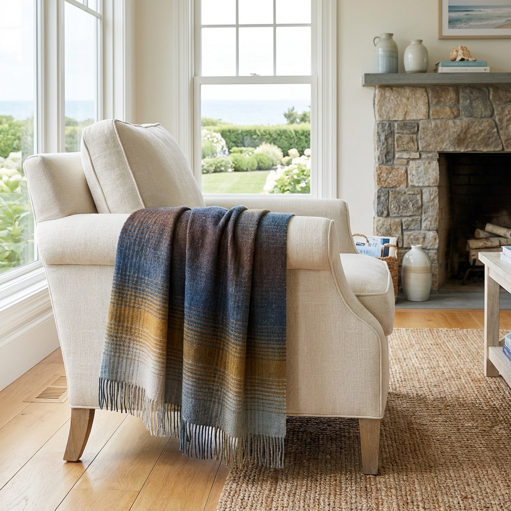 Highland Tweeds Shetland Lambswool Ombre Throw - Blue-Throws and Blankets-[bar code]-Prince of Scots