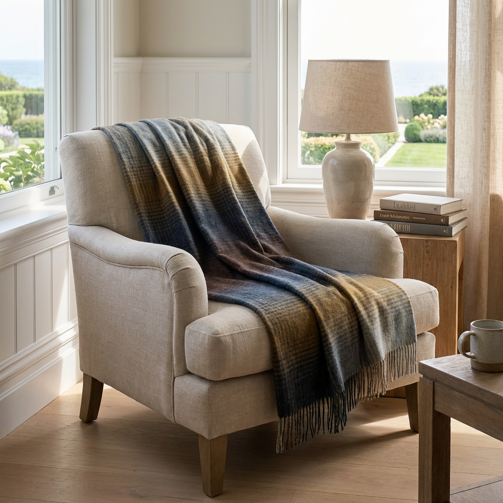 Highland Tweeds Shetland Lambswool Ombre Throw - Blue-Throws and Blankets-[bar code]-Prince of Scots