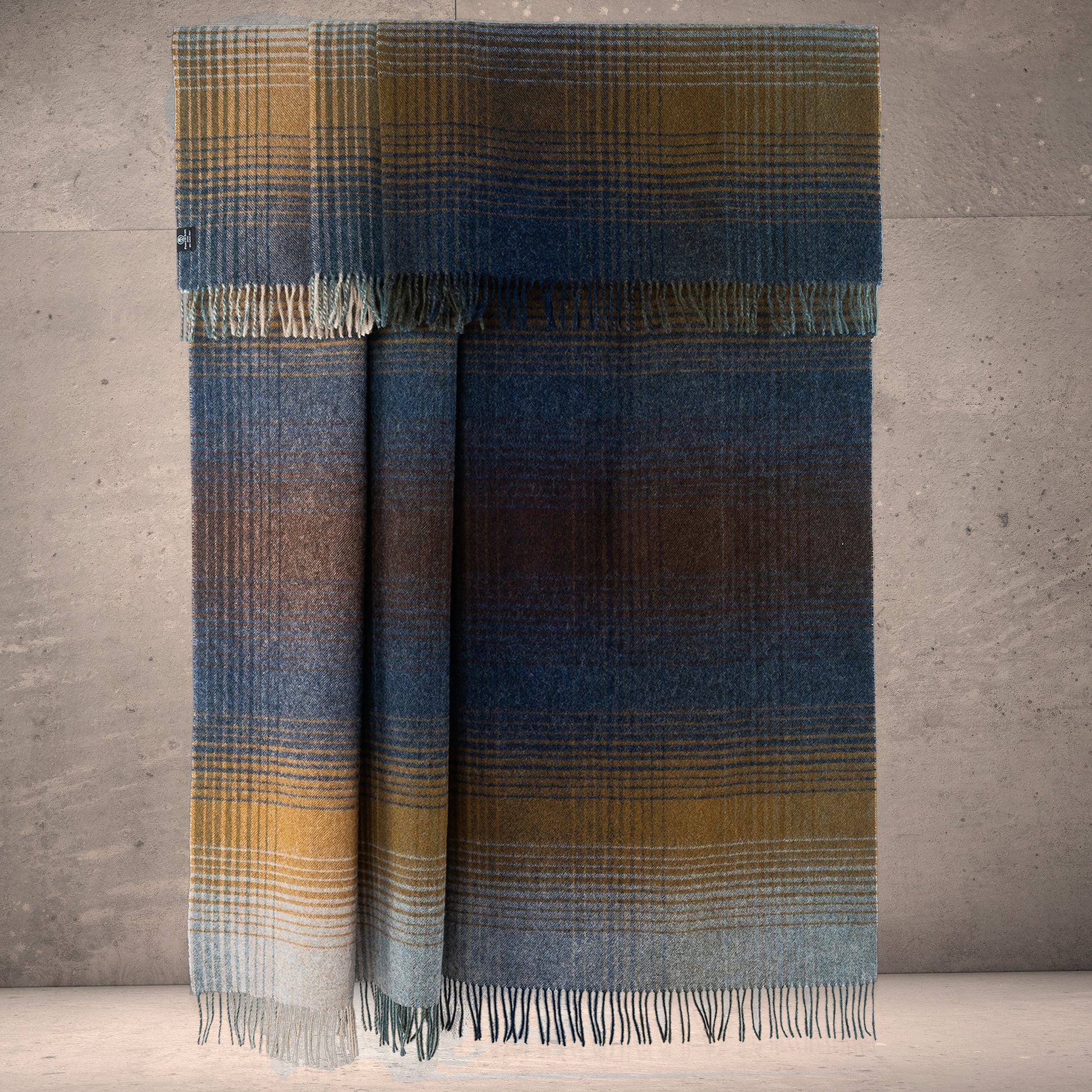 Highland Tweeds Shetland Lambswool Ombre Throw (Blue) Available 4/25-Throws and Blankets-[bar code]-Prince of Scots