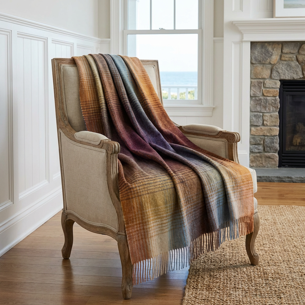 Highland Tweeds Shetland Lambswool Ombre Throw - Burgundy-Throws and Blankets-[bar code]-Prince of Scots