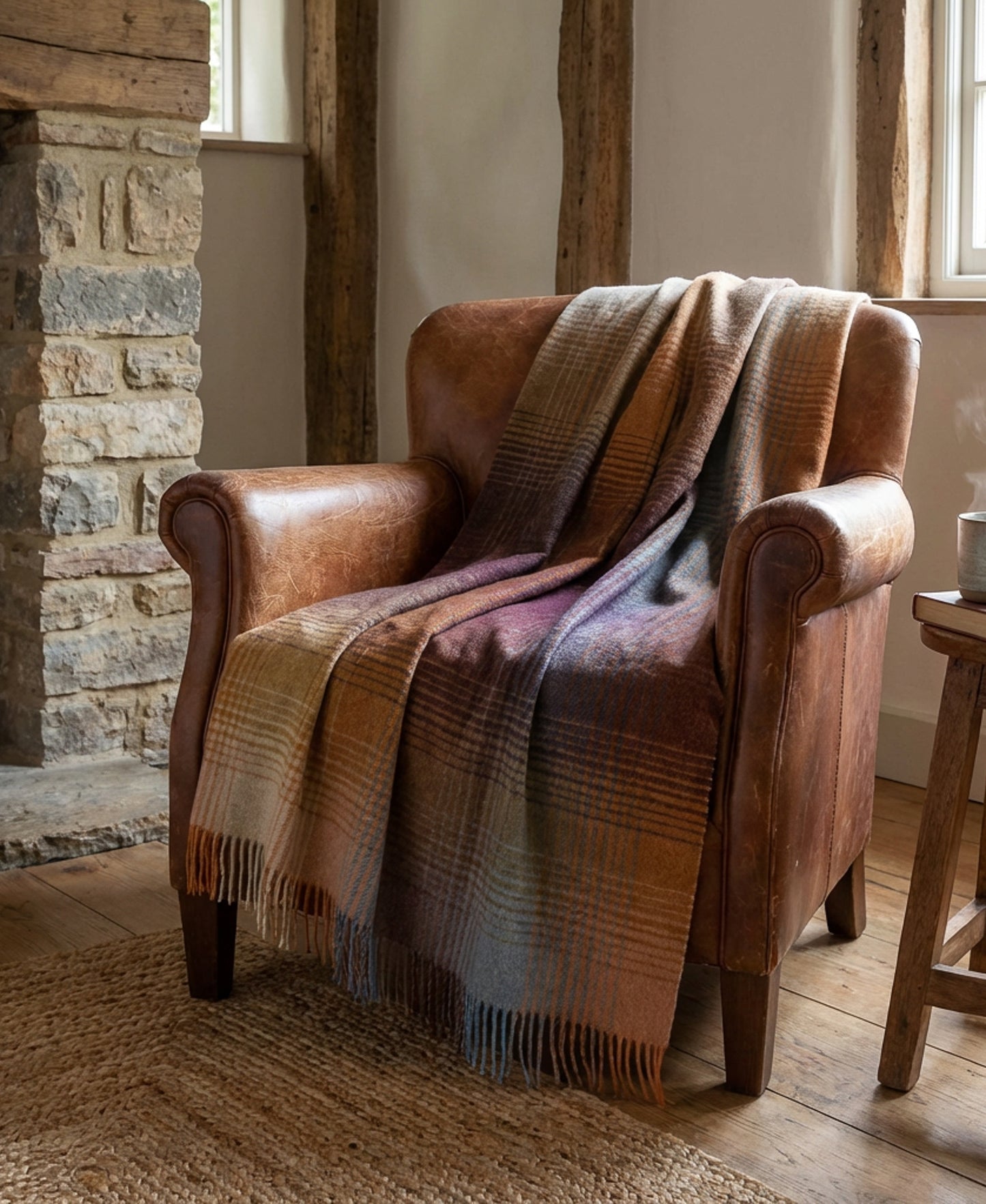 Highland Tweeds Shetland Lambswool Ombre Throw - Burgundy-Throws and Blankets-[bar code]-Prince of Scots