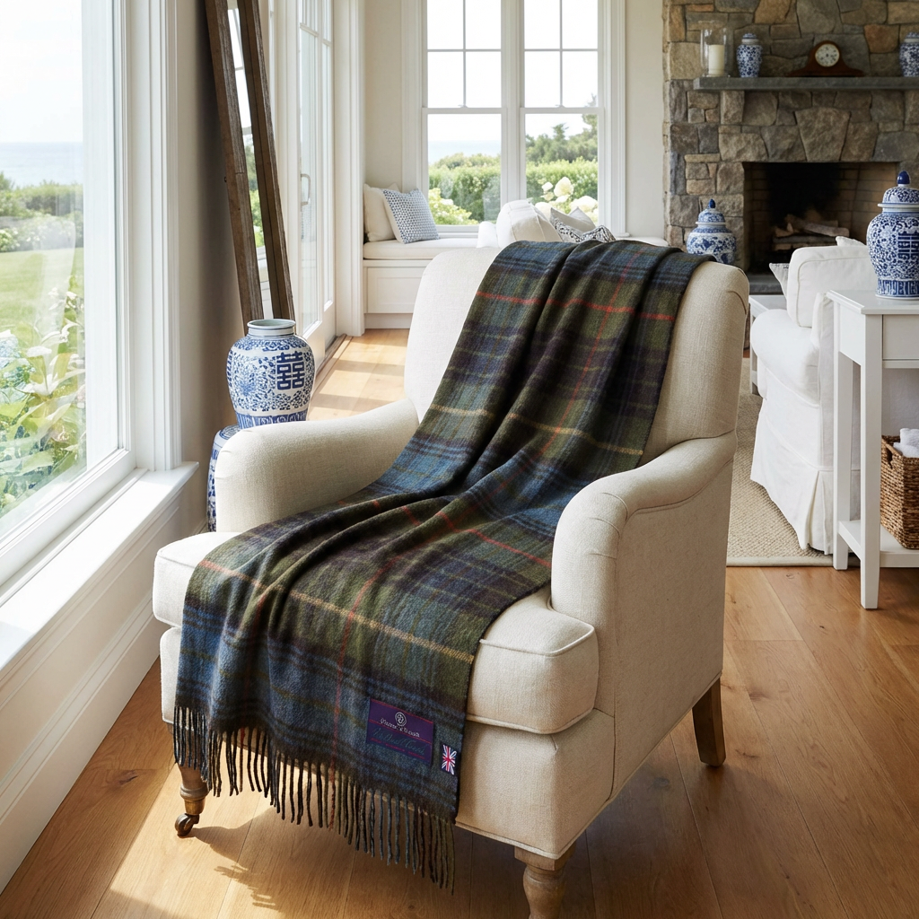 Highland Tweeds Shetland Lambswool Throw (Antique Hunting Stewart)-Throws and Blankets-[bar code]-Prince of Scots