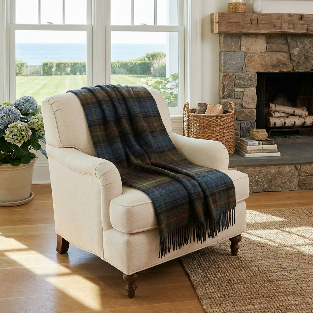 Highland Tweeds Shetland Lambswool Throw (Antique Hunting Stewart)-Throws and Blankets-[bar code]-Prince of Scots
