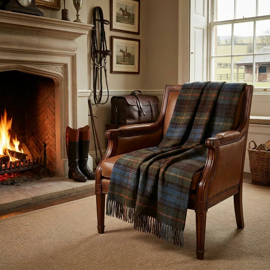 Highland Tweeds Shetland Lambswool Throw (Antique Hunting Stewart)-Throws and Blankets-[bar code]-Prince of Scots