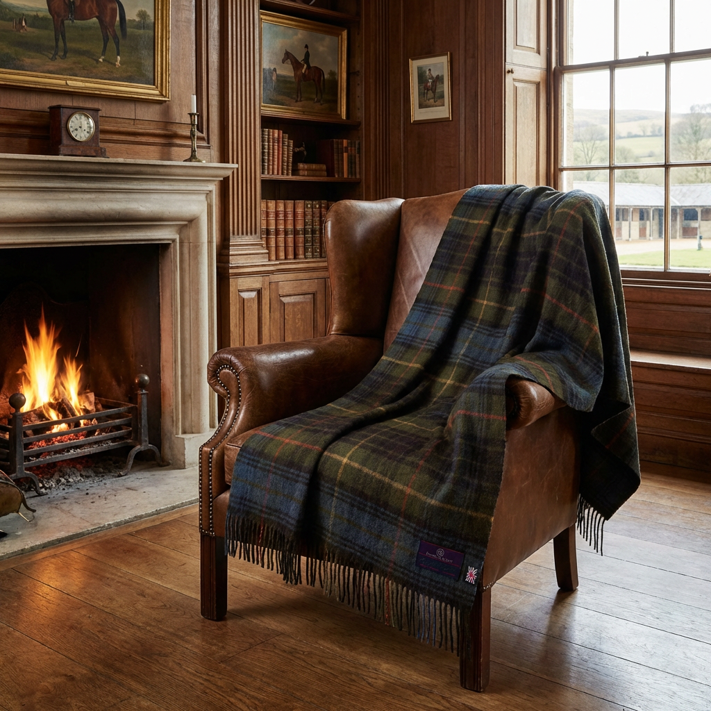 Highland Tweeds Shetland Lambswool Throw (Antique Hunting Stewart)-Throws and Blankets-[bar code]-Prince of Scots