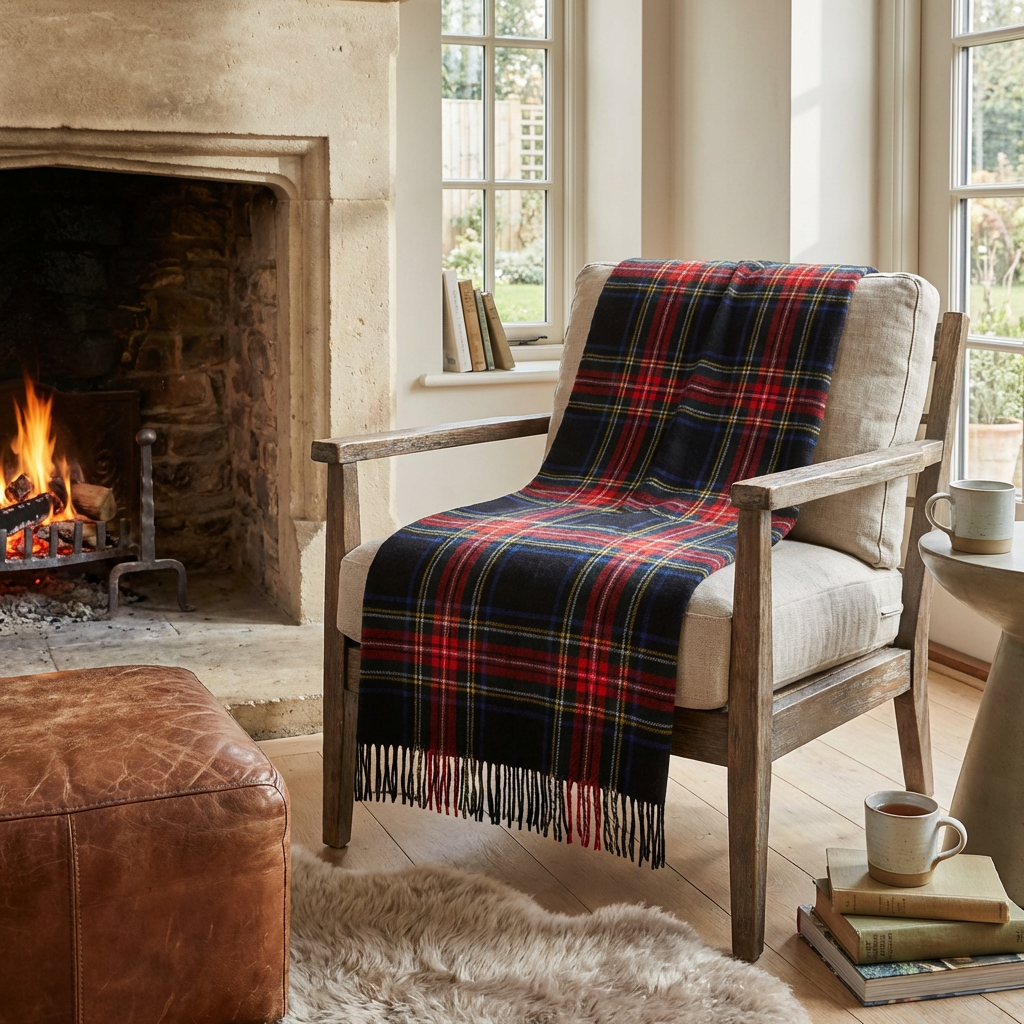 Highland Tweeds Shetland Lambswool Throw (Black Stewart)-Throws and Blankets-[bar code]-Prince of Scots