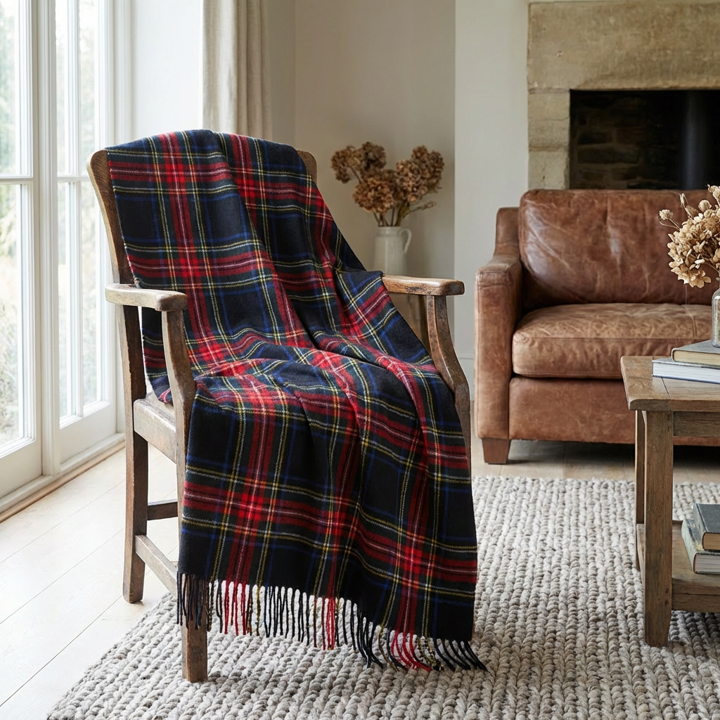 Highland Tweeds Shetland Lambswool Throw (Black Stewart)-Throws and Blankets-[bar code]-Prince of Scots