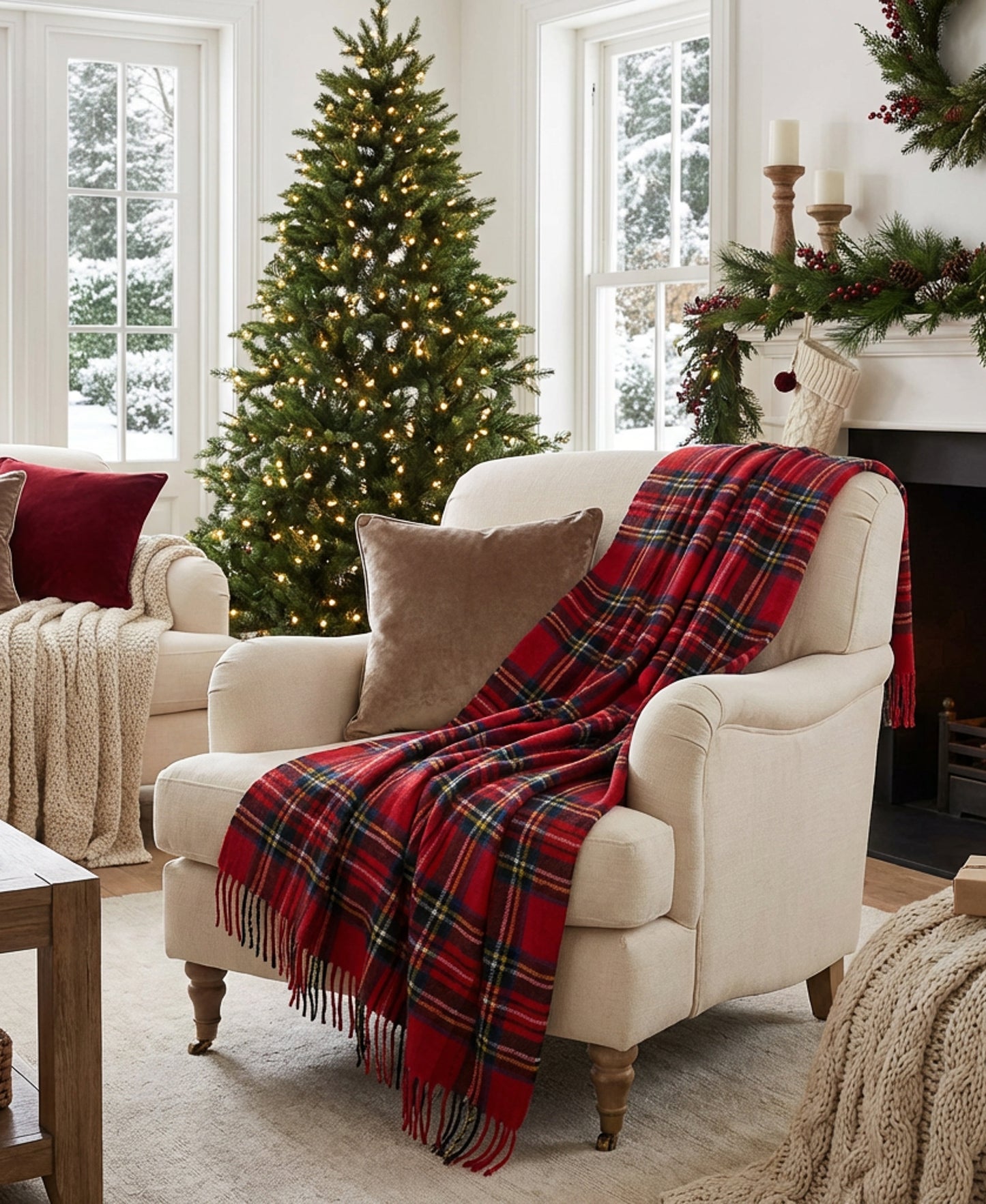 Highland Tweeds Shetland Lambswool Throw (Royal Stewart)-Throws and Blankets-[bar code]-Prince of Scots