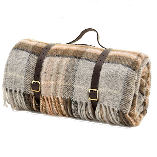Highland Tweed Tartan Roll-Up Picnic Blanket ~ Tan Plaid ~-Throws and Blankets-Prince of Scots-Q4050030-011-Prince of Scots