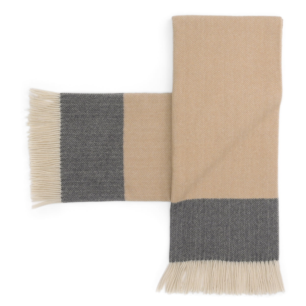 Southampton Home Portofino Herringbone Fine Australian Wool Throw ~ Greige