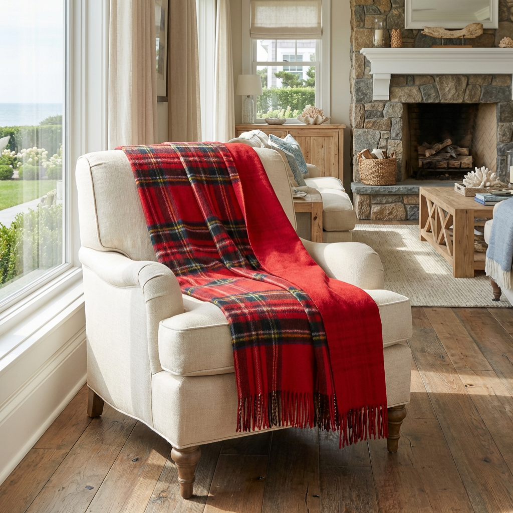 Prince of Scots Double Merino Reversible Throw (Royal Stewart)-Throws and Blankets-[bar code]-Prince of Scots