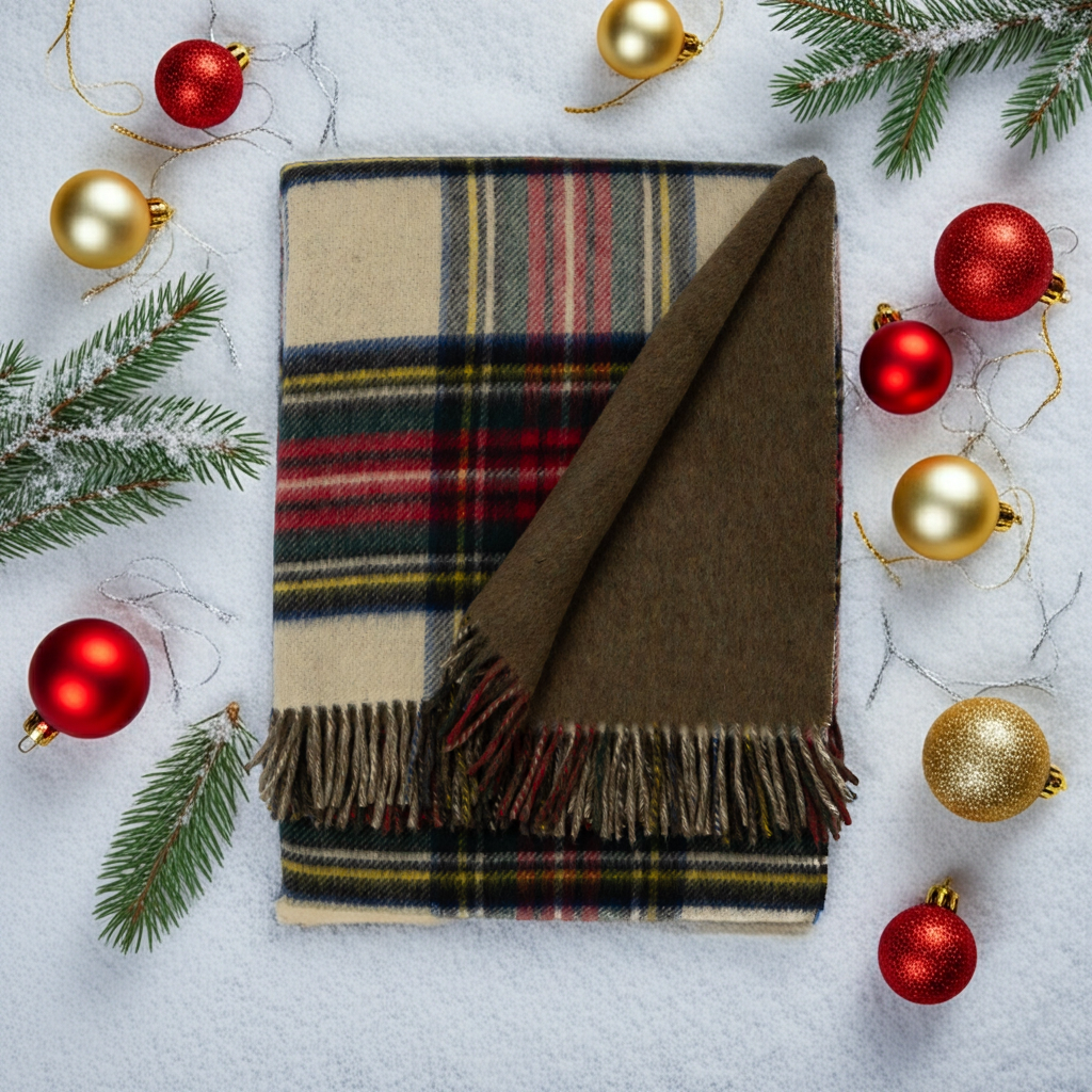 Prince of Scots Double Merino Reversible Throw (Vintage Dress Stewart)-Throws and Blankets-[bar code]-Prince of Scots