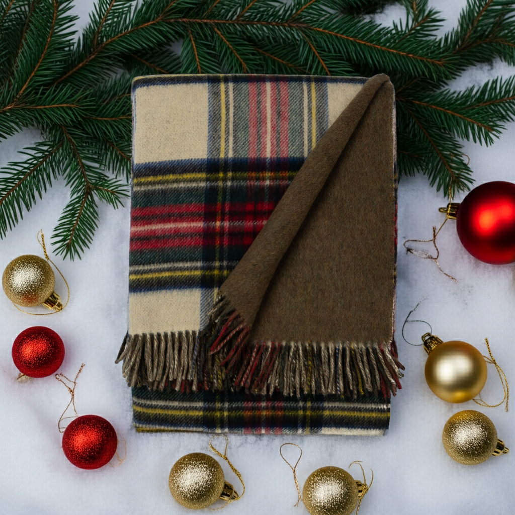 Prince of Scots Double Merino Reversible Throw (Vintage Dress Stewart)-Throws and Blankets-[bar code]-Prince of Scots