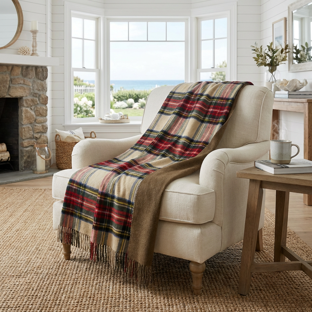 Prince of Scots Double Merino Wool Reversible Throw – Antiqued Dress Stewart Tartan – 70×55-Throws and Blankets-[bar code]-Prince of Scots