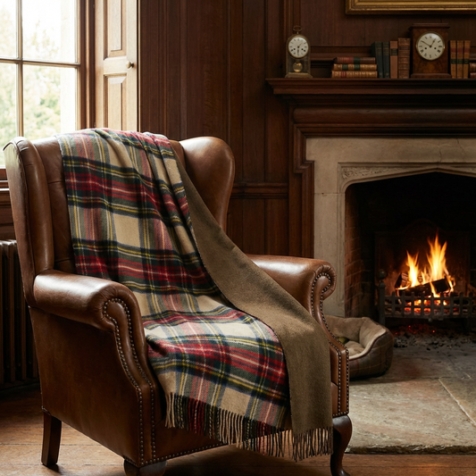 Prince of Scots Double Merino Wool Reversible Throw – Antiqued Dress Stewart Tartan – 70×55-Throws and Blankets-[bar code]-Prince of Scots