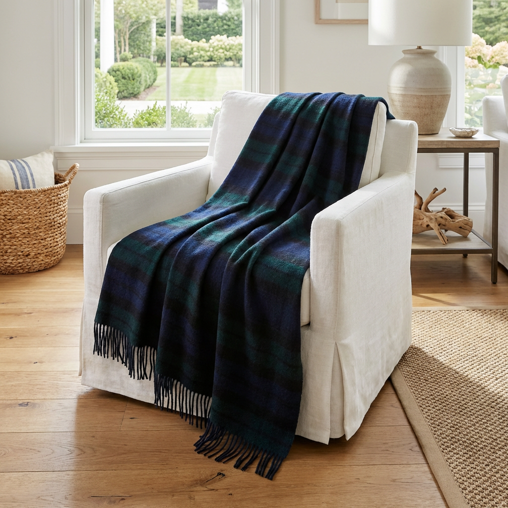 Prince of Scots Double Merino Wool Reversible Throw – Black Watch Tartan – 70×55-Throws and Blankets-[bar code]-Prince of Scots