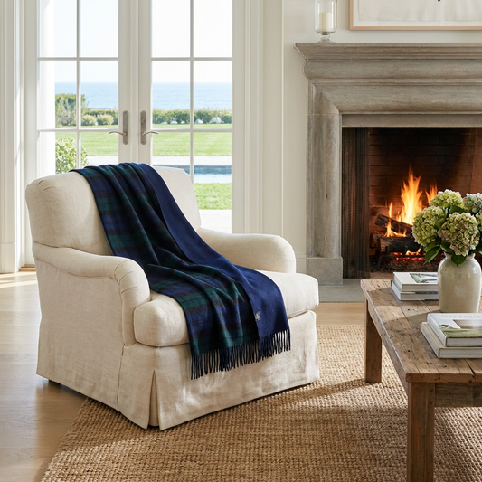 Prince of Scots Double Merino Wool Reversible Throw – Black Watch Tartan – 70×55-Throws and Blankets-[bar code]-Prince of Scots