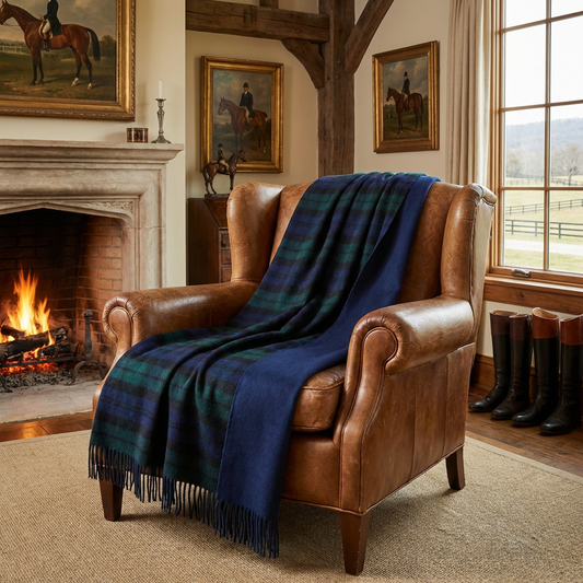 Prince of Scots Double Merino Wool Reversible Throw – Black Watch Tartan – 70×55-Throws and Blankets-[bar code]-Prince of Scots