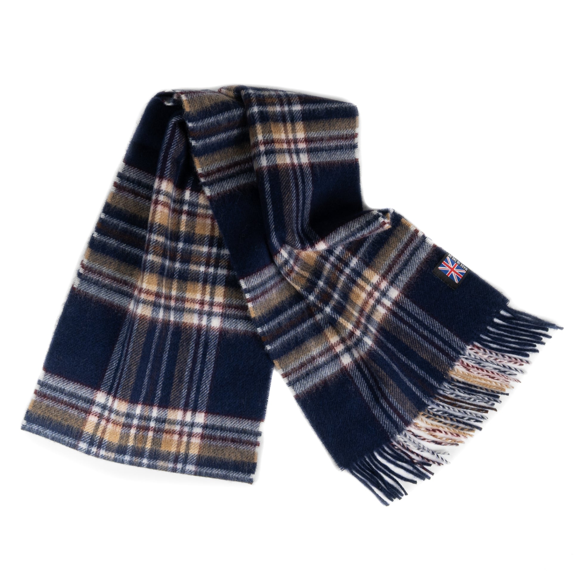 Prince of Scots Fringed Merino Wool Scarf (Navy Stewart)-scarf-[bar code]-Prince of Scots