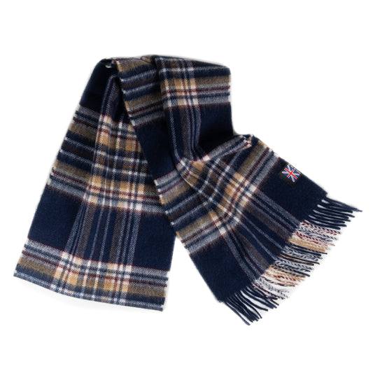 Prince of Scots Fringed Merino Wool Scarf (Navy Stewart)-scarf-[bar code]-Prince of Scots