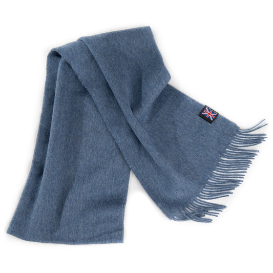 Prince of Scots Fringed Merino Wool Scarf (Oxford Heather Blue)-scarf-[bar code]-Prince of Scots