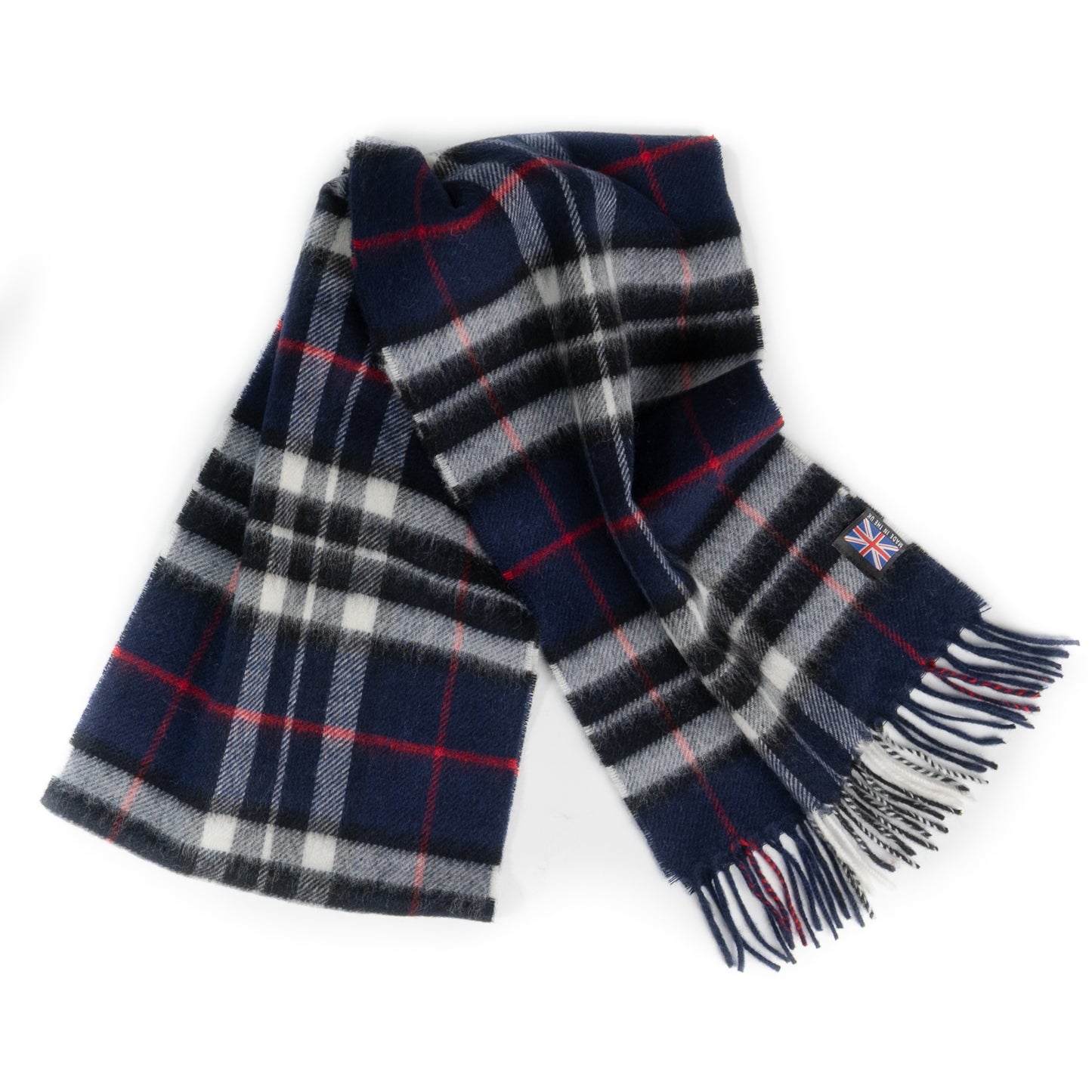 Prince of Scots Heritage Plaid Fringed Merino Wool Scarf (Cambridge Navy)-scarf-[bar code]-Prince of Scots
