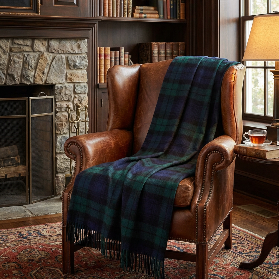 Prince of Scots Highland Tartan Tweed Merino Wool Throw ~ Black Watch ~-Throws and Blankets-[bar code]-Prince of Scots