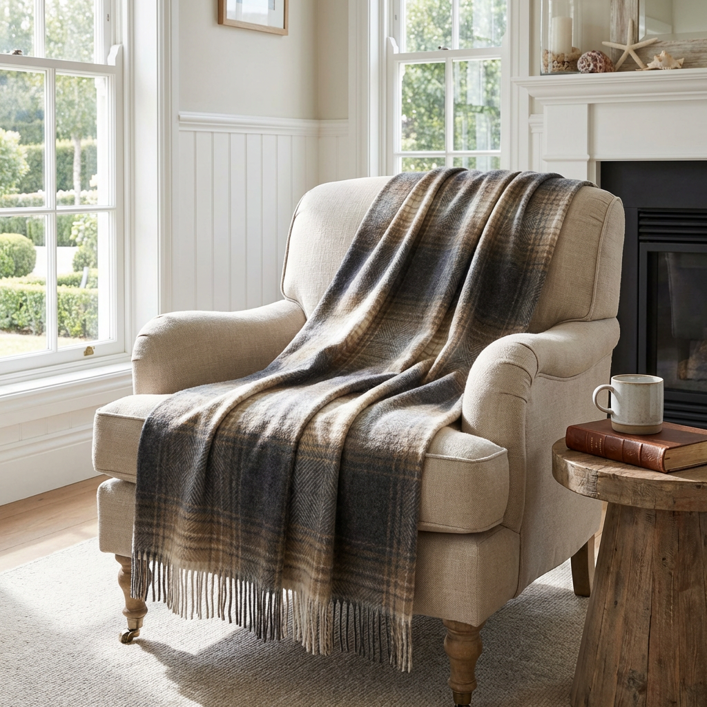 Prince of Scots Highland Tweeds Shetland Lambswool Ombre Throw – Natural-Throws and Blankets-[bar code]-Prince of Scots