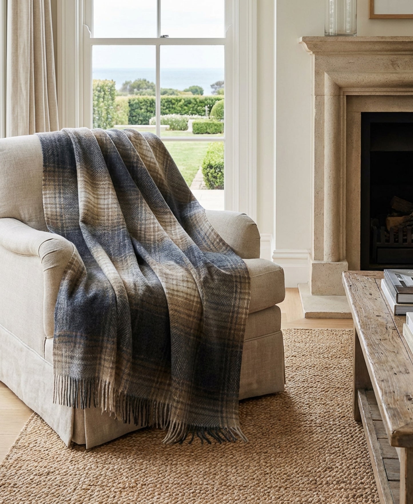 Prince of Scots Highland Tweeds Shetland Lambswool Ombre Throw – Natural-Throws and Blankets-[bar code]-Prince of Scots