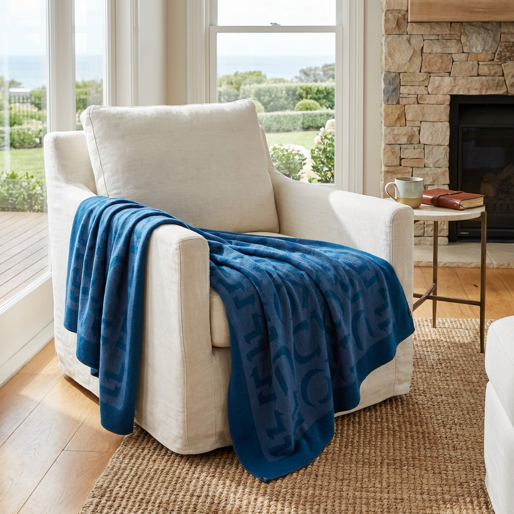 Prince of Scots Merino Wool Fleece Throw ~ Blue Expletive ~-Throws and Blankets-[bar code]-Prince of Scots