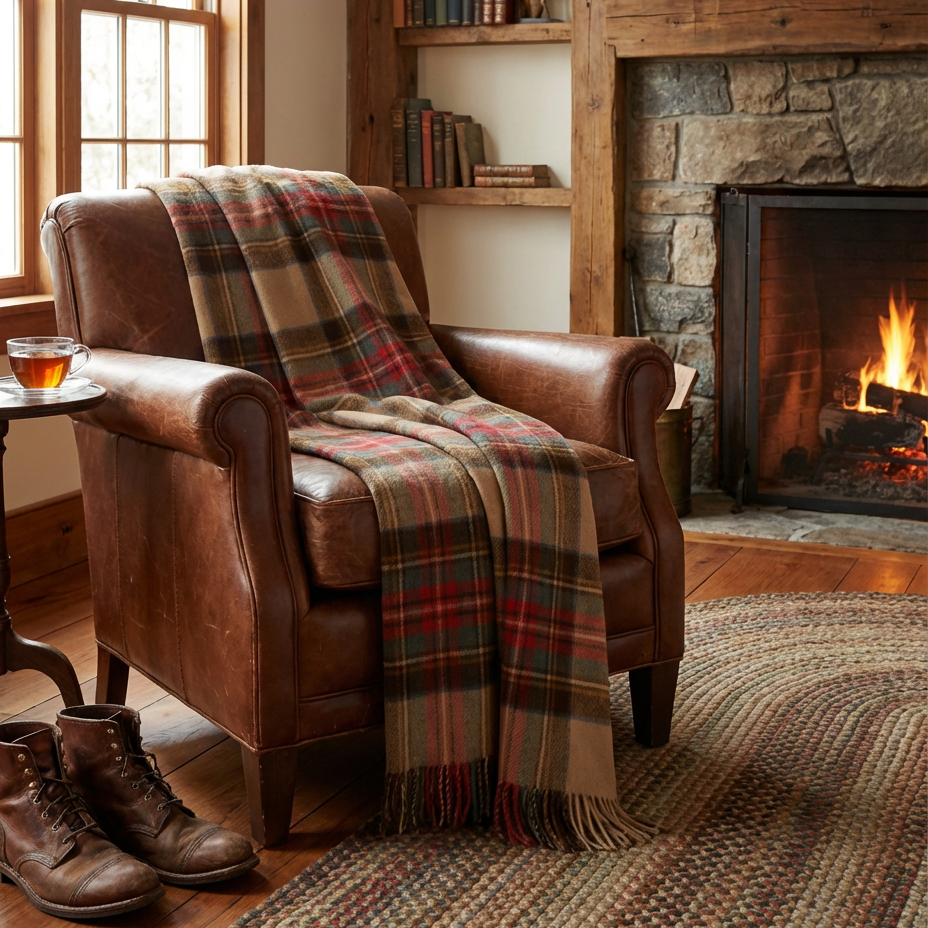 Prince of Scots Merino Wool Throw ~ Antique Dress Stewart ~-Throws and Blankets-[bar code]-Prince of Scots