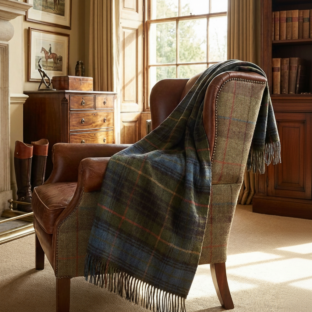 Prince of Scots Merino Wool Throw ~ Antique Hunting Stewart ~-Throws and Blankets-[bar code]-Prince of Scots